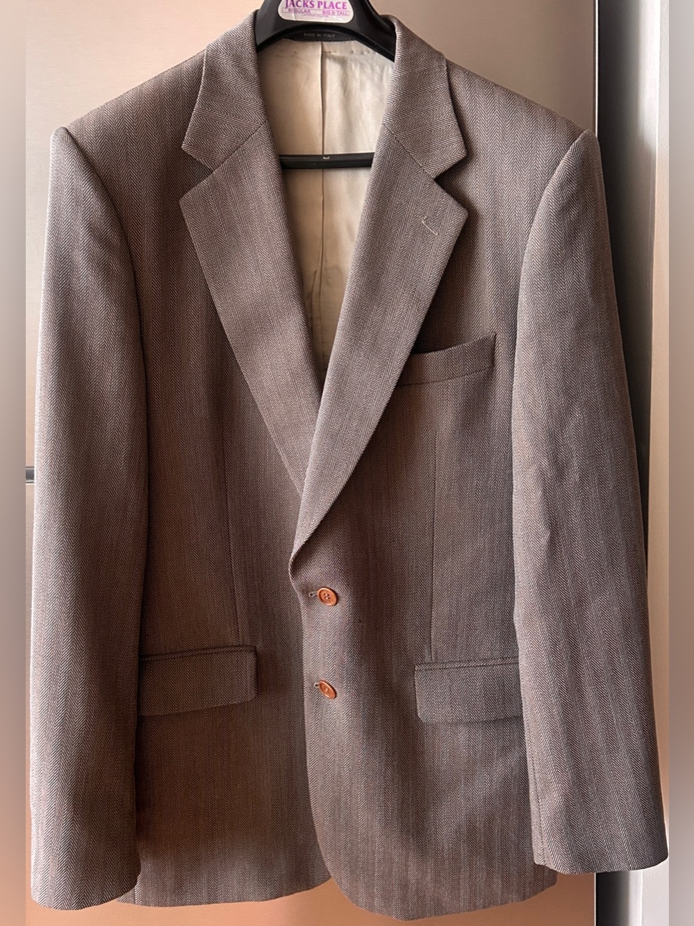 Vintage Missoni Example Brown Gray Herringbone Wool Suit 52 Italy 42R Pants